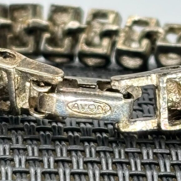 Vintage Avon Rhinestone and Silver Tone Tennis Bracelet, Signed "Avon" and "SO"" - Picture 3 of 11
